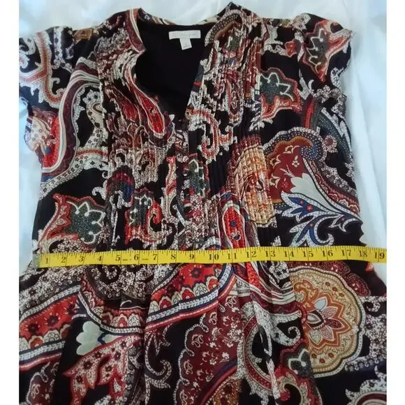 db established 1962 Paisley Tie Waist Pleated Boho Short Sleeve Dress - 14 - Picture 10 of 12